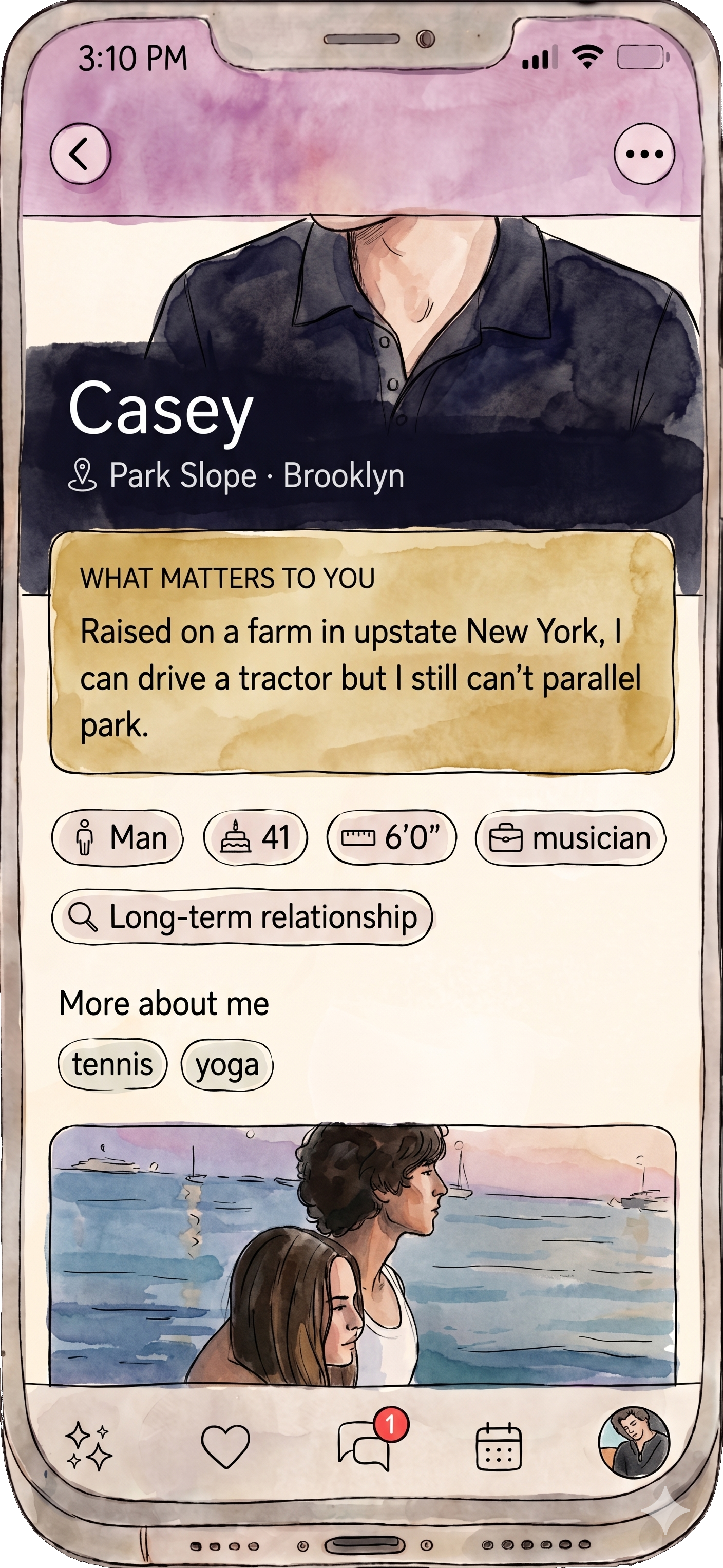 Smartphone displaying a profile